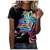 Damen-T-Shirt, Frühling, Sommer, 3D-Druck, Rundhalsausschnitt, T-Shirt für Frauen, Teenager, Mädchen, Größe Plus gedruckt, kurzärmelig, Grafik, lose T-Shirts, Bluse, Schwarz , Larg