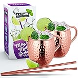 LACARI Moscow Mule Becher | Geschenk Weihnachten | Unschlagbares Set aus [2X] Kupferbecher & [2X] Strohhalme | [470ml] Fassungsvolumen | Kupfer Becher | Mit Moscow Mule E-Book