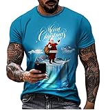 COOFANIN Hawaii-Hemd für Herren, mit Weihnachtsmann-Druck, flippig, lässig, Knopfleiste, sehr laut, kurzärmelig, Unisex, X-Mas Weihnachten, Musik, Lebkuchen, Weihnachtsmann, blau, L