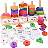 Holz Pädagogisches Spielzeug,GOLDGE Holzspielzeug Stapelspielzeug Holz Sortier Spielzeug Steckspielzeug lernspielzeug Montessori Geometrische Tafel Geschenk ab 3 4 5 6+ für Kinder Junge M