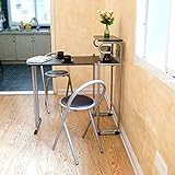 BaiJaC Einfacher Falttisch und Stuhlkombination,die Beste Wahlprodukt Holz Metallküche Arbeitsplatte Hoher Esstisch mit 2 Hocker Kostenlose Installation (Color : B)