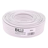 BLca 50m 2x2,5mm² Lautsprecherkabel CCA I Boxenkabel isoliert weiß mit Polaritätskennzeichnung I LS-Kabel als Meterware für Stereoanlag
