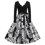 Damen Kleid Halloween Kostüm Mädchen Geschenk Gothic Swing Cocktailkleid Retro Prinzessin Party Abendkleider Frauen Rockabilly A-Linie Kleid Karneval Cosplay Partykleid Elegant Vintage Ballk