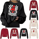Weihnachtspullover Damen Xmas Pulli Sweatshirts mit Schneemann Druck Lustig Lose Weihnachtspullis Pullover Damen für Christmas Sweatshirts Damen Weihnachten Oversize Oberteile Weihnachtsp