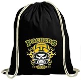 Shirt Happenz Packers Skull Green Bay Pack Football Any Given Sunday Premium Turnbeutel Unisex Gymbag, Größe:37cm x 46 cm, Farbe:Schwarz (Gymbeutel)