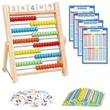 ADDLIVE Abakus Rechenschieber Grundschule 100, Rechenrahmen Klein Holz, Lernspielzeug Mathematik Ab 2 Jahre, Zählrahmen für Kinder mit 4 Berechnung Poster, 100 Zählstäbchen, 120 Zahlen-/Symbolk
