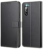 Ganbary Handyhülle für Sony Xperia 10 III Hülle, Premium Leder Tasche Flipcase [Kartenschlitzen] [Magnetverschluss] [Standfunktion] kompatibel mit Sony Xperia 10 III Schutzhülle, Schw