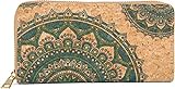 styleBREAKER Damen Geldbörse aus Kork mit Buntem Ethno Ornament Muster im Mandala Stil, Reißverschluss, Portemonnaie 02040147, Farbe:Petrol-Grü