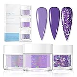 Saviland Acrylpuder-Set – 3 Stück x 30 g Acryl-Nagelpulver in 3 Farben Lila Glitter Professionelles Polymer-Pulver-System für Nagelverlängerung und Dekoration, 3D-Maniküre zu Hause S