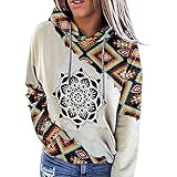 Geometrie Kapuzenpullover Damen Ethnisch Boho Vintage Hoodie Sweatshirts Langarm Bluse Patchwork Retro Hooded Oberteile Colorblock Hoody Pullover Casual Langarmshirt Herbst Winter Hoodies mit T