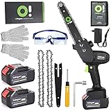8 Zoll Akku Kettensäge, Mini Kettensäge, Bürstenloser Elektromotor, tragbare Handsäge mit 2 wiederaufladbaren Batterien, Holz-Astschneider Gartengerät für und Ranch, B