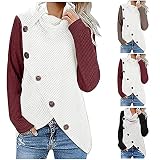 AMhomely Damen Langarmshirts Tuniken für Damen Tops Blusen Damen Herbst und Winter Katze Weater Button Regular Bluse Sweatshirt Frühling Vintage Sw