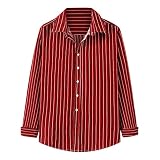 wuitopue Herrenhemden, Freizeithemd mit Knöpfen, Streifen-Druck, langärmelig, Business-Hemd, Größe S-XXXXXXXL, Rot #S, XL