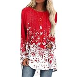Oberteile Damen Langarm Elegant Rundhals Langarmshirt Basic Loose 3D Drucken Tee Tops Casual Bluse Ausgefallene Tuniken Shirt Hemd Bluse Female Teenager M