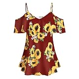 Hosenträger Für Damenwesten Druck Damen Schulterfrei Sonnenblume Kurzarm Hosenträger Rüsche Übergröße Top