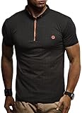 Leif Nelson Herren Sommer T-Shirt Polo Kragen Slim Fit Baumwolle-Anteil Basic schwarzes Männer Poloshirts Longsleeve-Sweatshirt Kurzarm Weißes Kurzarmshirts lang LN1295 Schwarz XX-Larg
