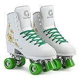 Gonex Damen Rollschuhe, Quads Roller Skates für Mädchen Erwachsene Anfänger, High-Top Rollerskates Weiß für Indoor Outdoor Doppelreihig Vierrädrig