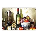 Retro Metall Poster Dekoration,Obst, Trauben und Weinglas,Blechschild Retro,Zuhause Hochzeit Geburtstag Geschenk ,Nostalgie Schild Dek