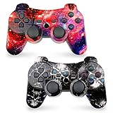 PS3 Controller Wireless 2 Pack für Playstation 3 mit Hochleistungs Doppelschock (Skull + Galaxy)