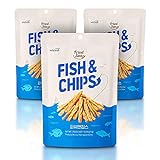 Fisch und Chips Snack aus echtem Fisch [3 Beutel] knusprig und gesund, kalorienarmes Fingerfood, asiatischer Snack für unterwegs, von [FRIED SEA], nur 220 Kalorien, M
