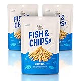 Fisch und Chips Snack aus echtem Fisch [3 Beutel] knusprig und gesund, kalorienarmes Fingerfood, asiatischer Snack für unterwegs, von [FRIED SEA], nur 220 Kalorien, M