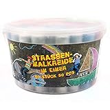 Jamasia 999203 - Strassenmalkreiden 50er im Eimer, 50 Farbige Malkreiden für Strassen mit Pflastersteinen oder Asphalt, Strassenkreide für Kinder ab 3 Jahre, rot, 50er E