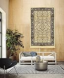 Shriji Seidenteppich, Heimdekoration, für Schlafzimmer, Wohnzimmer, Esszimmer, traditionelles Jagd-Design, 91,4 x 152,4 cm, helles Goldbeig