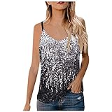 Fannyfuny Tanktops Damen Pailletten Shirt Ärmellos Sparkle Glitzer Weste Tops Damen Pailletten Tops Frauen Shimmer Glitter Lose Ärmel Party Tunika Oberteil Pailletten Shirt Sparkle Glitzer Weste Top