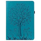 LMFULM® Hülle für Apple iPad 7th/8th/9th Gen 2019-2021 (10,2 Zoll) PU Lederhülle Smart Case mit Auto Schlaf/Wach Cover Ständer Schutzhülle Flip Cover Präge Giraffe und Baum B