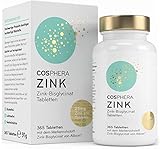 Zink Tabletten - Hochdosiert mit Markenrohstoff - 25 mg Zink-Bisglycinat pro Tablette - 365 vegane Tabletten im 1-Jahresvorrat - Hoch bioverfügbares Zink Chelat für Haare, Haut und Nägel von Cosp