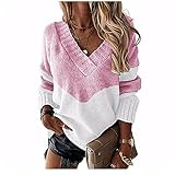 ZYUD Pullover Damen Strickpullover Streifen Sweater Lockerer Pullover für Herbst Winter und Feder Casual Sweatshirts Langarm Winter Sweater Sexy V-Ausschnitt Sweatshirt Lose Top Warm Strickw