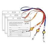 CDC Impfkartenschutz, 10,2 x 7,6 cm, horizontale Impfpassung, Impfkarten-Halter, transparentes Vinyl, Namensschild-Halter mit wasserdichtem wiederverschließbarem Reißverschluss, 3 Sets Umhängeb