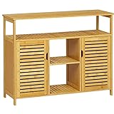 VIAGDO Sideboard Bambus Kommode, Küchenschrank mit offenen Regalfächern, Beistellschrank, Flurschrank, Aufbewahrungsschrank, für Wohnzimmer, Esszimmer, Küche, Flur, Büro, 100 x 35 x 80