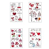 HonTaio 4PC Kombination Valentinstag Tattoo Aufkleber,Temporary Tattoo Fake Tattoos Damen Tattoos zum Erw