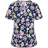 Writtian Kasack Damen Pflege große größen mit Motiv Weihnachten T-Shirt Schlupfkasack mit Taschen Kurzarm V-Ausschnitt Schlupfhemd Berufskleidung Krankenpfleger Uniformen N
