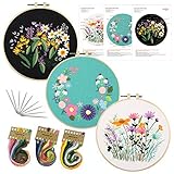 Stickerei-Set für Anfänger und Erwachsene, mit Muster, Blumenstickerei, Starter-Set Blumenmuster Anleitung (evtl. nicht in deutscher Sprache), vollständige Palette von geprägten M