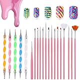 20 Pcs Nagel Kunst Pinsel, Nagel Malerei Design Punktierung Malen Zeichnen Polnisch Bürsten Feder Tools,Nagelwerkzeug Hakenlinie Stift Farbige Farbstoff für UV-Gel und Acryl-Nägel Kunst Pinsel DIY