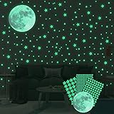 Ahsado Wandsticker selbstklebend Leuchtsticker Wandtattoo，334 pcs Leuchtsterne/Leuchtpunkte Mond für deinen Sternenhimmel und fluoreszierend Leuchtaufkleber fü