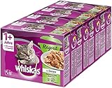 Whiskas 1 + Katzenfutter Ragout – Gemischte Auswahl in Gelee – Hochwertiges Nassfutter mit wichtigen Inhaltsstoffen – 48 Portionsbeutel à 85g