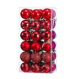 Weihnachtskugeln, Weihnachtsbaumkugeln, Kunststoff Weihnachtskugeln, Weihnachtskugeln Set Rot, Weihnachtsbaum Deko, Christbaumkugeln Rot, 4cm, 36 Stück