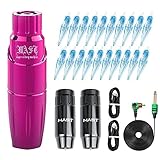 Mast Tour Wireless Tattoo Kit Dragonhawk Professional Tattoo Leistungsstarker Stift Permanent Make-up Tattoo Maschine mit Ersatz Batterie 20pcs WJX Patronen Augenbrauen Lippen (Rose)