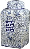 YQCH 12.5'Klassisches blaues und weißes Porzellan-Floral Square Jar Vase, China Ming-Stil, Jingdezhen, doppeltes Glück