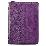 Christian Art Gifts Purple Faux Leather Bible Cover for Women | Faith Purple Paisley- Hebrews 11:1 | Zippered Case for Bible or Book w/Handle, Larg