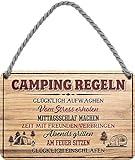Blechschilder Lustiger Spruch: “Camping Regeln“ Deko Schild Geschenkidee für Camping Fans 18x12
