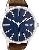 Oozoo Herrenuhr mit Lederband 50.5 MM Blau/Dunkelbraun C9040