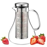 ecooe Glaskaraffe 1500ml Fruit Infuser Glaskrug aus Borosilikatglas Wasserkrug mit Edelstahl Deckel und Sieb Karaffe Glask