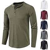 erthome1 Langarmshirts Herren Lässiges Lockeres Henley Shirt Rundhals mit Knöpfen Casual Einfarbig Lange Ärmel Oversize Langarm Oberteile Blusen T-Shirt Tops Longsleeve mit mehrerer Farb