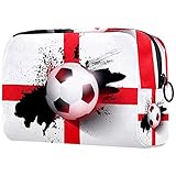 Fußball-England-Flagge, Kosmetiktasche Make-up Taschen Kleine Reise Toilettenartikel Organizer mit Reißverschluss Für Frauen Weich und Langlebig