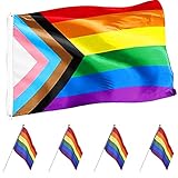 Favson Rainbow Flag, LGBT Gay Pride Parade Flag, Weatherproof, 150 x 90 cm - with (4 Pieces 15 x 20 cm Giveaway)