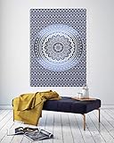 THE ART BOX Indie Wandteppich Baumwolle Mandala Wandbehang Deko Teppich Aesthetic Room Decor Dekoration Wohnzimmer Indische Tücher Schlafzimmer Deko , Grau und Weiß, 75x100 C